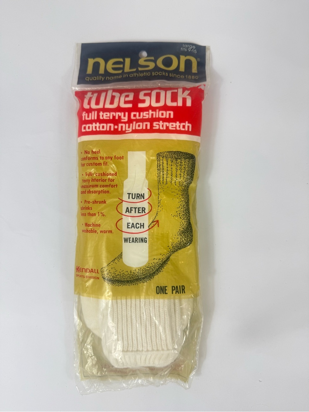 White Athletic Tube Socks — Full Terry Cushion, Cotton-Nylon Stretch VTG Nelson